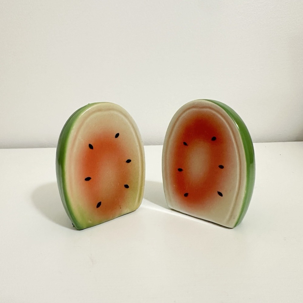 Watermelon Shaped Salt and Pepper Shaker Set‎ Ceramic Vintage